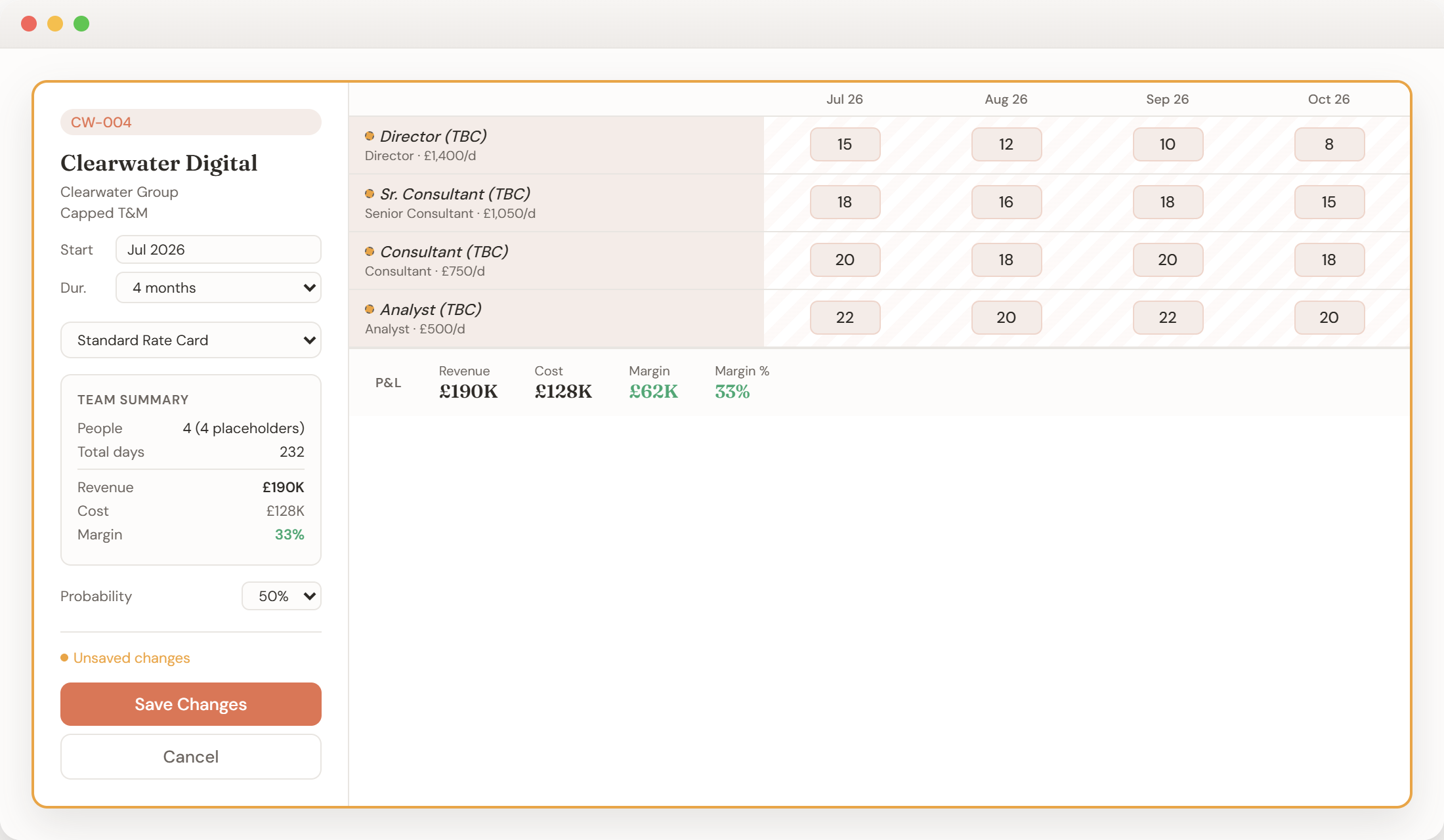 Draft bidding view showing placeholder team allocation with live deal economics